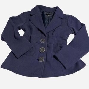 DIALOGUE‎ Women's Navy Blue Blazer Jacket Size 12 Button Front Peplum Style
